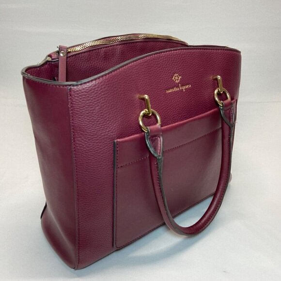 Nanette Lepore Plum Berry Saffiano Leather Large Tote Handle Shoulder Bag Purse - Picture 6 of 16